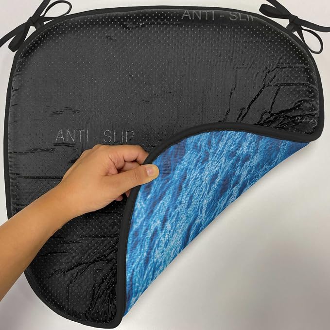Lunarable Ocean Chair Cushion Pads Set of 6, Sea Storm with a Swirling Wave Surfing Themed Sky and Water Picture Print, Anti-Slip Seat Padding for Kitchen & Patio, 16"x16", White Blue and Aqua