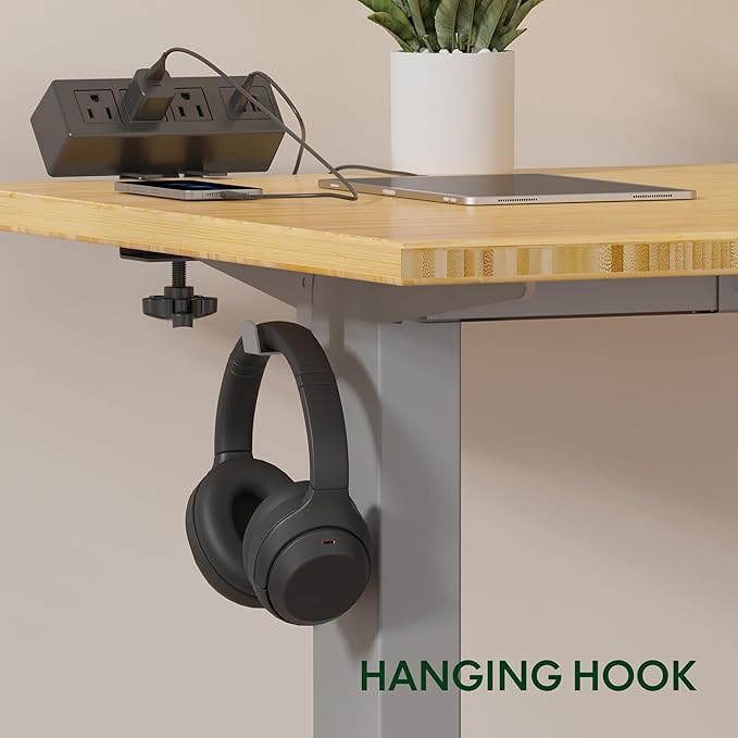 FLEXISPOT EN2 Whole-Piece Bamboo Standing Desk with Clamp Power Strip, 48 x 24 Electric Stand Up Height Adjustable Desk with Cable Management (Grey Frame + 48" Bamboo Top, 2 Packages)