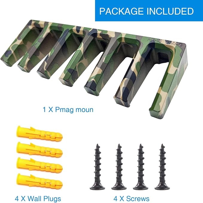 Solid ABS 6-Slot Camo PMAG Wall Mount & Rack, 1 Pcs | Standard Capacity Mag Holder, Home Tactical Storage, Heavy Duty Display Stand, Room Organizer
