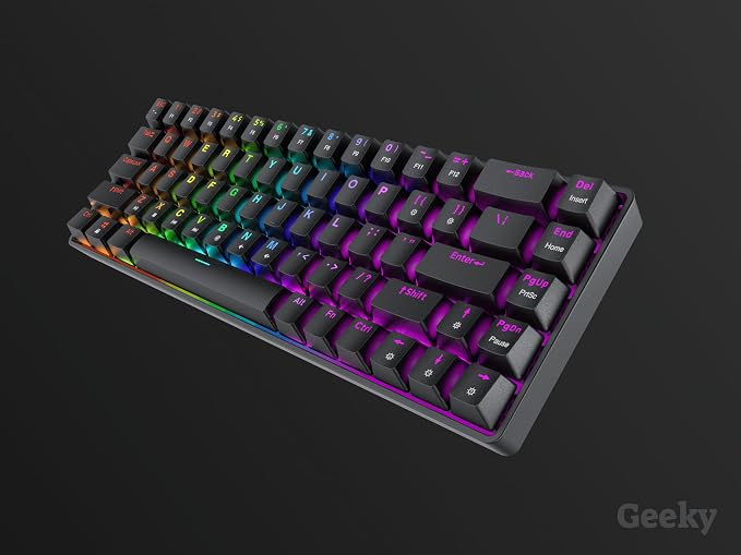 Geeky GK65 SE 65% | Mechanical Gaming Keyboard | 68 Keys Multi Color RGB LED Backlit for PC/Mac Gamer | ANSI US American Layout (Black, Mechanical Speed Silver)