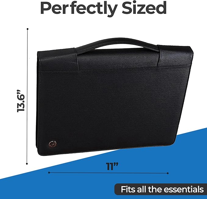 Case-it Executive Zipper Padfolio with Removable 3-Ring Binder and Letter Size Writing Pad, Pebbled Faux Leather Black (PAD-40)