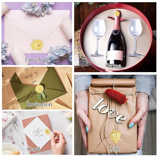 Bewudy Wax Seal Stamp Set, 12 Pcs Wax Stamp Heads with Wooden Handle, Sealing Waxs Stamps Kit for Party Wedding Invitation Cards Envelopes Gift Wrapping Letter