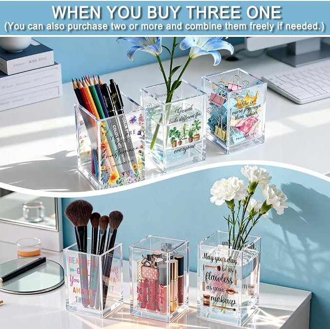 Trust In The Lord With All You Heart Acrylic Cosmetic Holder, Bible Verse Encouraging Makeup Brush Holder, Ideal for Jewelry Accessories Holding, Proverbs 3:5 Inspirational Gifts for Women Her