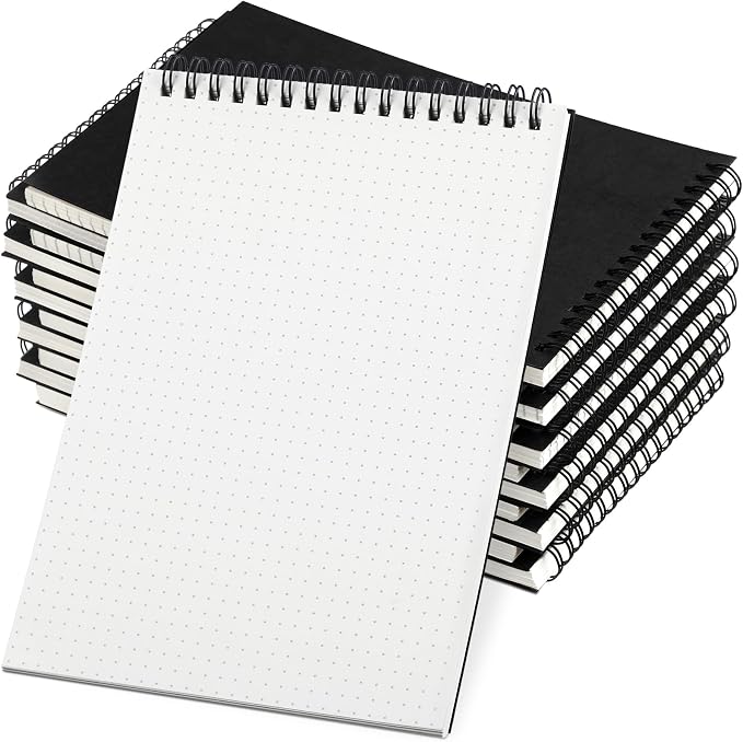 Engrowtic 6 Pcs Dot Grid Notebook Top Spiral Notebook A5 Size Bullet Dotted Paper Hardcover Dot Journal 8.3''x 5.8'' 140 Pages Spiral Notepads for Sketching Drawing Writing School Office (Black)