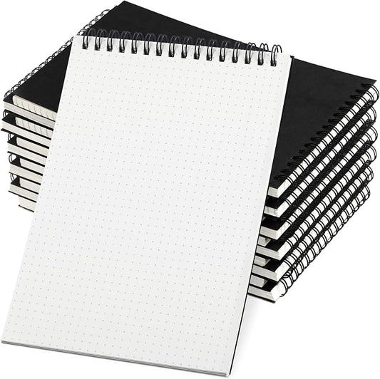Engrowtic 12 Pcs Dot Grid Notebook Top Spiral Notebook A5 Size Bullet Dotted Paper Hardcover Dot Journal 8.3''x 5.8'' 140 Pages Spiral Notepads for Sketching Drawing Writing School Office (Black)