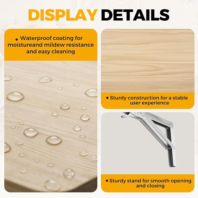 Natural Wood Wall Mounted Folding Table 31.5"x19.7" Fold Down Wooden Wall Desk, Floating Table for Kitchen, Laundry, or Home Office