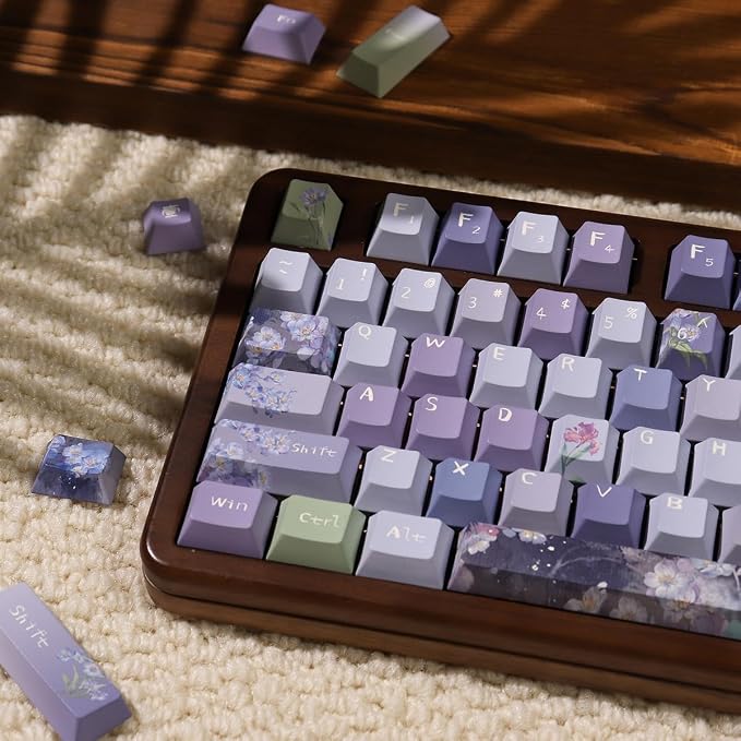 Sumgsn 152 Keys Dye Sub PBT Custom Keycaps Cherry Profile Purple Blossom Keycaps Set Fit for Mechanical Keyboards Alice Keyboard Cherry Mx Switches