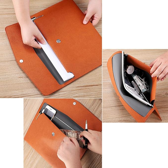 PU Leather A4 File Folder Document Holder Waterproof Portfolio Envelope Folder Case with Snap Closure Brown