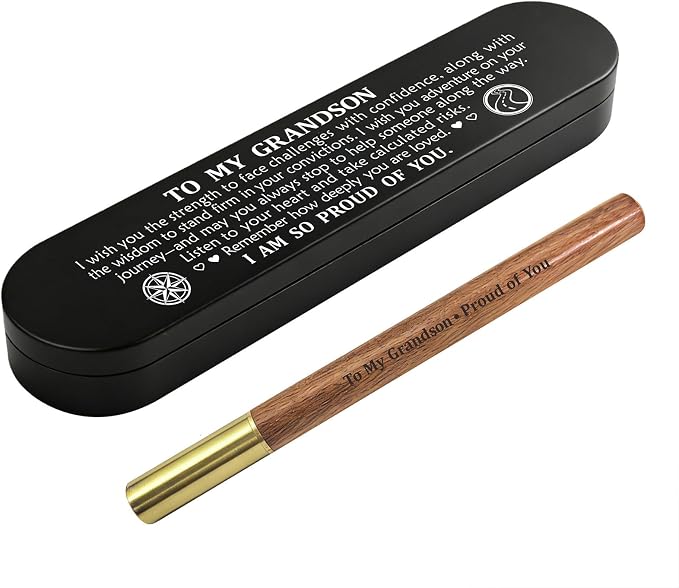 ABNTY Grandson Gifts from Grandparents, Class of 2026 Graduation Gift, Custom Engraved Wooden Gel Pen with Brass Cap, Perfect Grandson Keepsake Gift