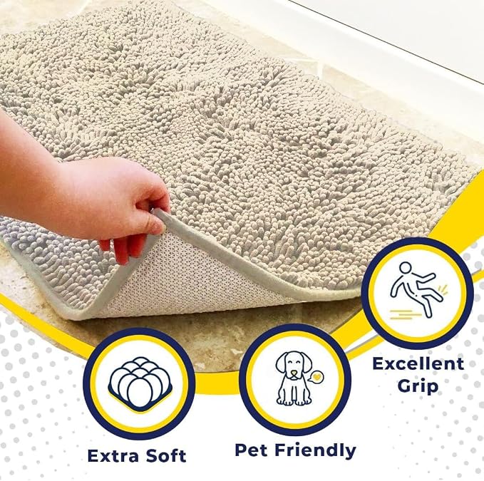 Muddy Mat® | Super Absorbent Door Mat Indoor, Microfiber Quick Dry Chenille Entryway Rug, Non-Slip Front Door Mat, Indoor Mats for Entryway, Machine Washable Pet Rug, Ivory 19" x 30"