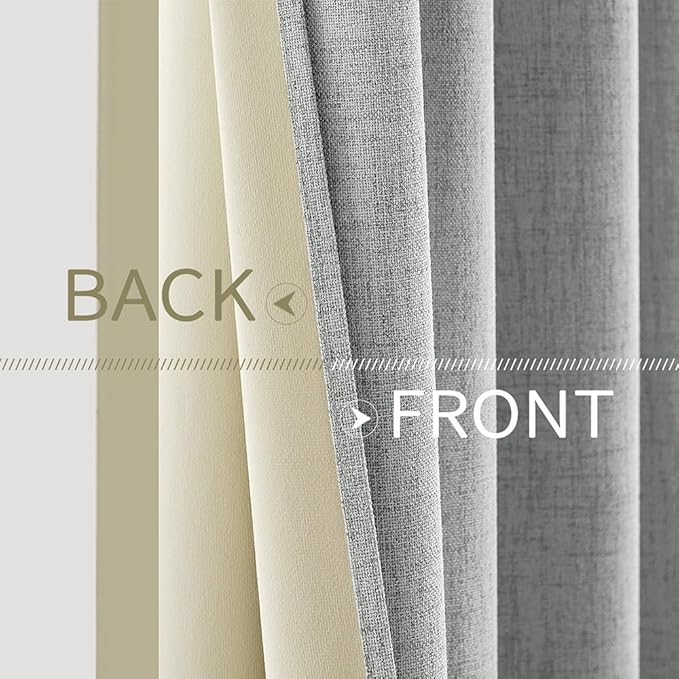 MIULEE 100% Blackout Linen Curtains for Bedroom Thermal Insulated Glacier Gray Grommet Room Darkening Curtains & Drapes for Living Room 52 x 96 Inch (2 Panels)
