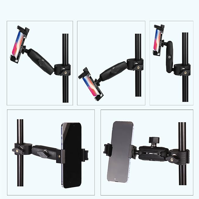 Music Boom Microphone Mic Stand Phone Holder Mount with Long Arm and Super Clamp 360° Rotation for Phone 14 13 12 11 MAX Pro Samsung Galaxy S22 S21 Google Pixel, 3.5 to 7" Smartphone