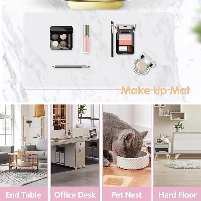 Makeup Mat for Vanity, 15in x 18in Vanity Mat, Dual-Sided Desk Protector Pad- Easy to Clean and Waterproof Vanity Accessories for Craft Table, Nail Art Table, Dresser Top Clear 2mm