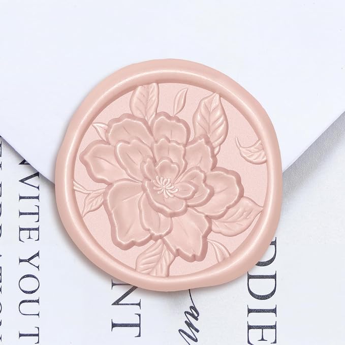 UNIQOOO Wax Seal Stickers - 3D Vintage Floral Wedding Invitation Envelope Botanical Seal Stickers, 50 Pcs Self- Adhesive Blush Pink Flower Stickers, Perfect for Invitation, Gift Wrapping, Party