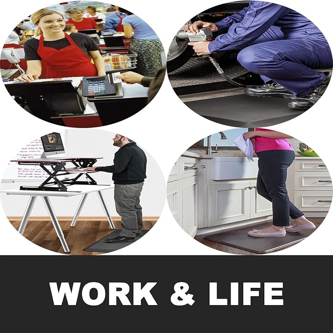 Anti Fatigue Floor Mat,Kitchen Mat, Standing Desk Mat – Comfort at Home, Office, Garage - Polyurethane(PU) Foam (Black, 50" L x 17" W x 1" Th)