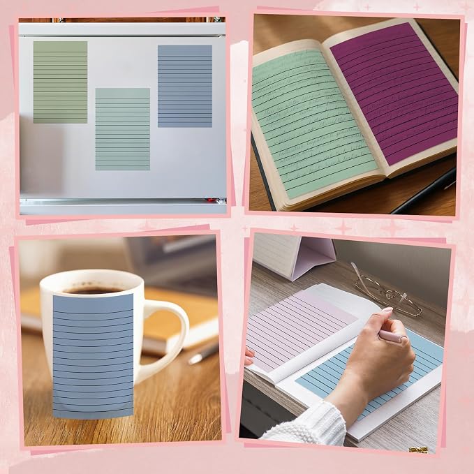 Yinder 8 Pack Colored Transparent Sticky Notes Translucent Clear Lined Self Sticky Notes, Back to School Gift Bible Tab for Planners, School Supplies Office, 30 Sheets/Pack, 4 x 6'' (Morandi Color)
