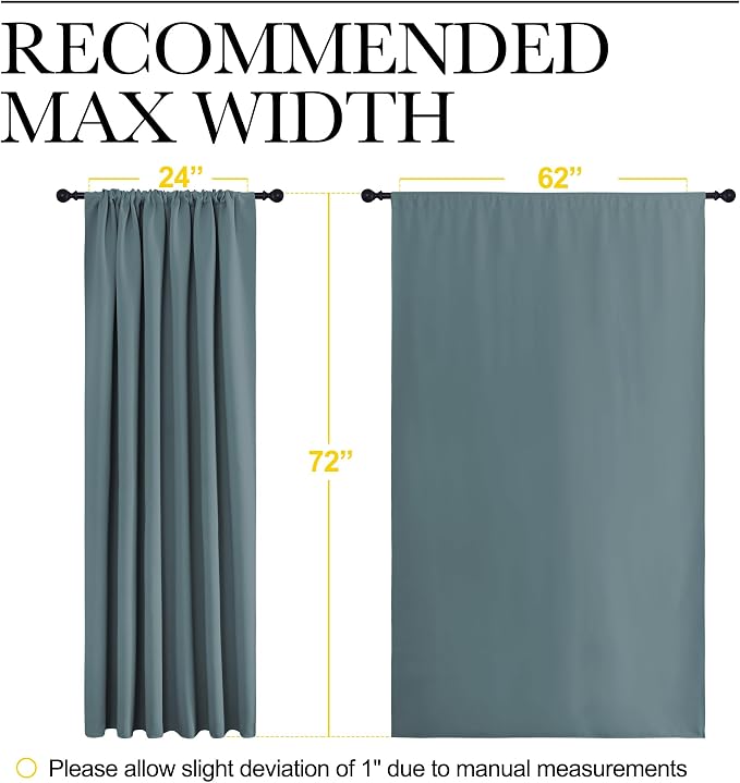 NICETOWN 2 Panels Blackout Curtains, Rod Pocket Window Curtains Room Darkning Drapes for Bedroom/Living Room, Thermal Insulated Solid Draperies for Home Office/Study, 62 by 72-Inch, Stormy Blue