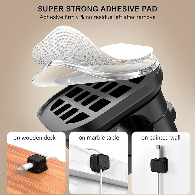 48 Pack Magnetic Cable Clip Organizer Cord Holder, Picozon Adhesive Cable Management, Wire Phone USB Charger Cable Holder, Keeper Organizer for Office Home Desktop Table - Black