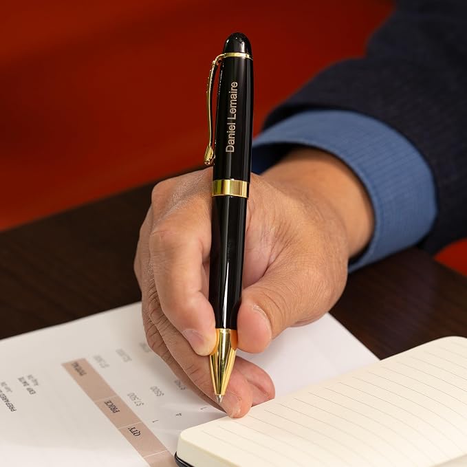 Dayspring Pens Alexandria Black Ballpoint Pen with Gold Trim, Large Barrel, Gold Engraving on Cap, Parker G2 Refill Compatible, Gift for Graduation, Career Advancement, Birthdays