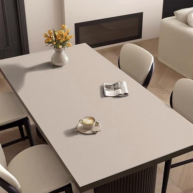 Leather Table Cover,1.8mm Thick,24x48 Inch,Table Protectors for Rectangle,Waterproof Desk Pad, Scratch - Resistant Craft Mat for Dining Table, Office Desk and Art Station (Taupe+Silver Gray)
