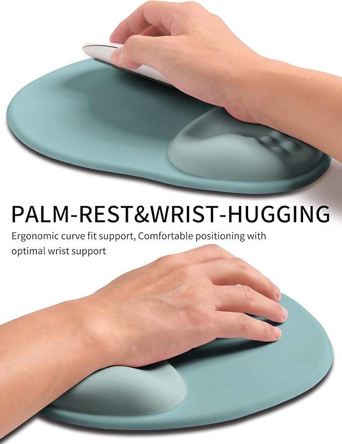 Palm-Rest and Wrist-Hugging Mouse Pad Wrist Rest, Ergonomic Wrist Support with Curve Fitting Cushioned Memory Foam for Carpal Tunnel Pain Relief, 9.9 x 8.3 Inch, Azure Dream