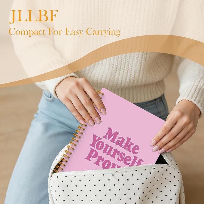 JLLBF Pink Motivational Spiral Notebook, Positive Affirmation Gifts Notebooks for Work, Inspirational Gifts for Women, Make Yourself Proud Journal Notebook, 5.5x8.3 Inch