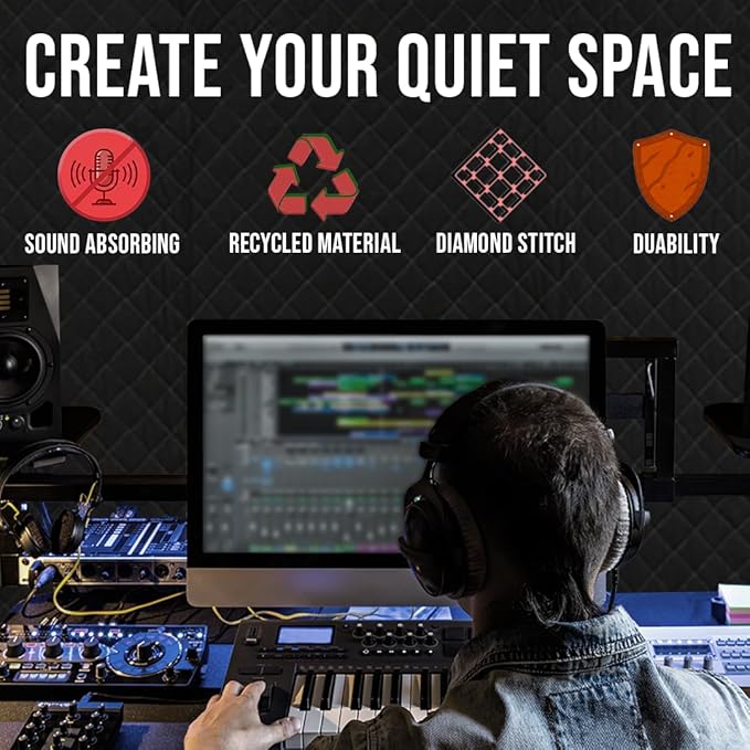 Boxer Studio Sound Dampening Blanket 48" x 78" - Door - Window - Diamond Pattern Insulated Blanket, Light Blocker, Sound Absorbing - Grommets and Loops