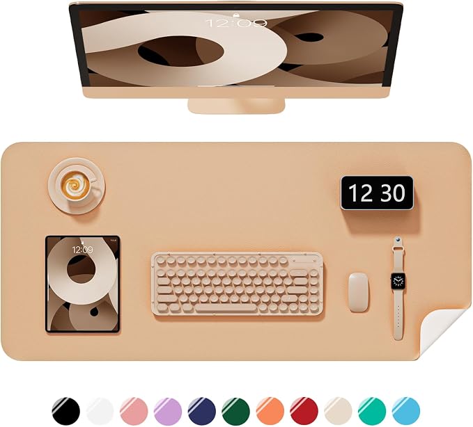 Desk Pad, 23.6" x 13.8" PU Leather Non-Slip Desk Mat Large Mouse Pad for Desktop, Waterproof Laptop Computer Writing Mat for Office, Home, Work, Gaming, Lead Yellow