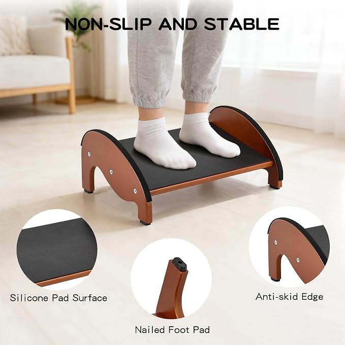 Foot Rest Under Desk, Ergonomic Solid Wooden Under Desk Footrest | Foot Rest for Under Desk with Non-Slip Silicone Top & Rubber Feet, 10° Tilt Foot Stool for Office Home-15.7''×11''×6.3''