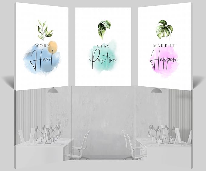 Inspirational Wall Art, Office Pictures for Wall Decor, Motivational Canvas Wall Art for Women, Work Hard - Stay Positive - Mak It Happen Quotes Poster Framed Artwork for Workplace Decor 16”x24”x3Pcs