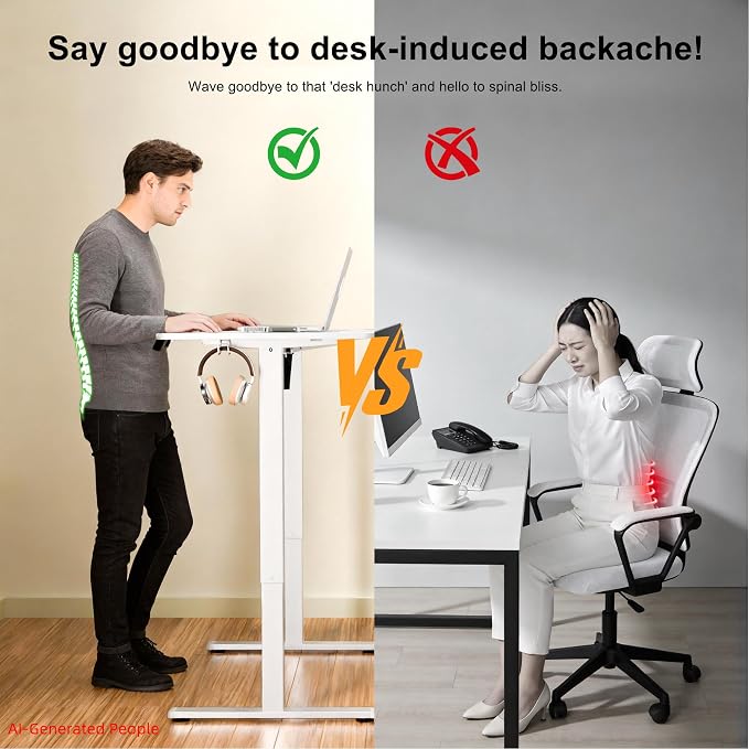 ERGOMAKER 63"x24" Standing Desk, Height Adjustable Sit-Stand Office, White | Electric Adjustable Standing Desk, Sit to Stand Computer Office Desk with Splice Board, Memory Preset, Lifts 28.7''-46.5"