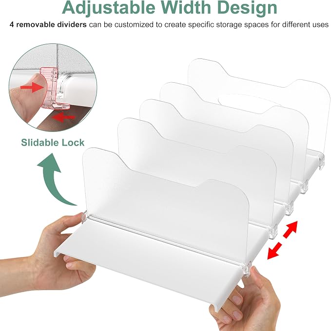 Freezer Organizer,12" Visible Fridge Organizer Rack with Removable Dividers | Freely Adjustable,Easy to Pull Out and Carry Handle, Fits Refrigerator Frozen Meals, Lunch Meat Box, Cheeses, White