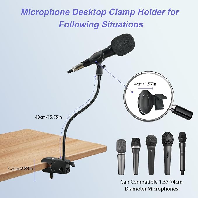 2 in 1 Quick-Release Microphone Holder, Gooseneck Microphone Stand Holder Compatible with Shure/Fifine / AT2020 / Pyle/Blue Snowball/Razer for Lectern Meetings Lectures Pulpit Streaming Gaming Studio