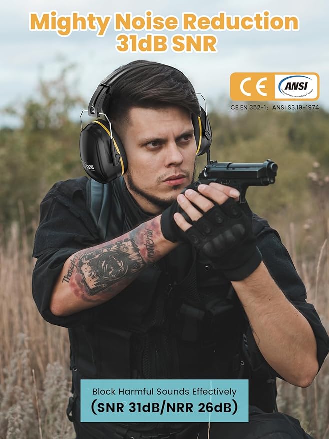 Noise Reduction Ear Muffs, Noise Cancelling Headphones for Adults, Kids Autism Sensory Ear Protection Earmuffs, 31dB Hearing Protection for Shooting Gun Range, Mowing, Fireworks, Concerts