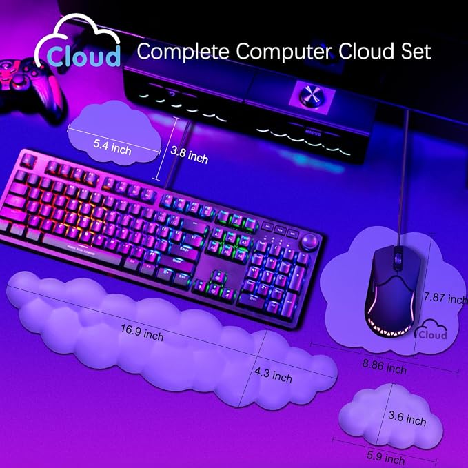Cloud Wrist Rest Keyboard Palm Rest with Non-Slip Base for Computer Gaming Wrist Rest, YAMJUG Cloud Arm Rest Keyboard Wrist Pad Purple