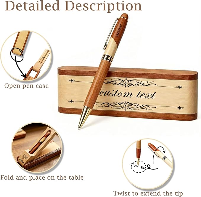 Custom Pen Set with Name Text Personalized Wood Ballpoint Pens Box Customized Engraving Pen Gift Set for Men Women Boss Colleagues Friends Graduation Christmas Fathers Day (Custom Pen 1)