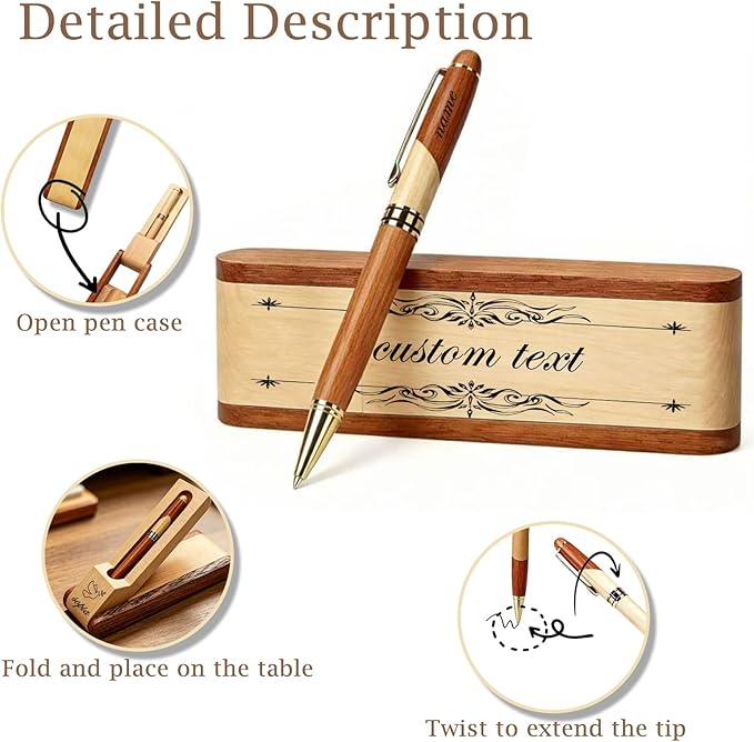 Custom Pen Set with Name Text Personalized Wood Ballpoint Pens Box Customized Engraving Pen Gift Set for Men Women Boss Colleagues Friends Graduation Christmas Fathers Day (Custom Pen 2)