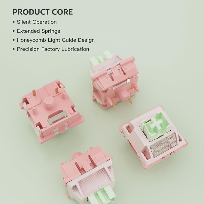 Zjmehty Outemu (Gaote) White Peach Silent Switches, 40gf Actuation Force, pre-Lubricated, dust-Proof Linear switches, Compatible with MX Mechanical Keyboards (90pcs)