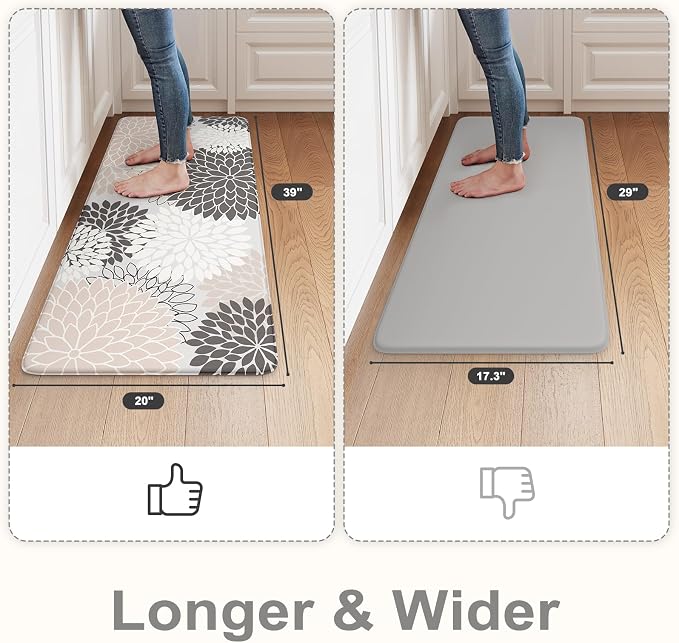KIMODE Anti Fatigue Kitchen Mat for Floor Cushioned Comfort Standing Mat | 20" x 39", Boho Dahlia,Pink,Non Slip Rubber Backing,Waterproof,Ergonomic,Kitchen Rugs for Front Sink Laundry Home