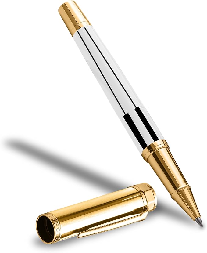 Ellington Pens Luxury Rollerball Pen Set - Smooth Writing, Elegant Design, Quick-Drying, Refillable Liquid Ink, 2 Refills (Black, Blue), Ideal for Professionals, Students
