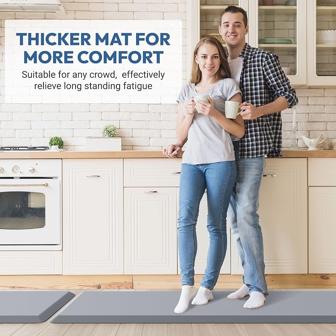 4/5 Inch Thick Kitchen Mat - Cushioned Anti Fatigue Mats for Kitchen Floor - Easy to Clean, Waterproof, Non-Slip Kitchen Rug for Sink, Office, Kitchen (17''x39'' Grey)