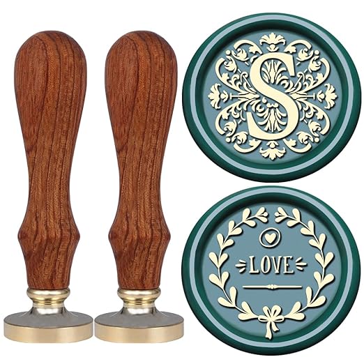 Flower Initial Alphabet S Wax Seal Stamp & Eucalyptus Love Sealing Stamp with Wax Stamp Brass Head Ideal for Wedding Invitations Gift Wrapping Christmas (Floral S)