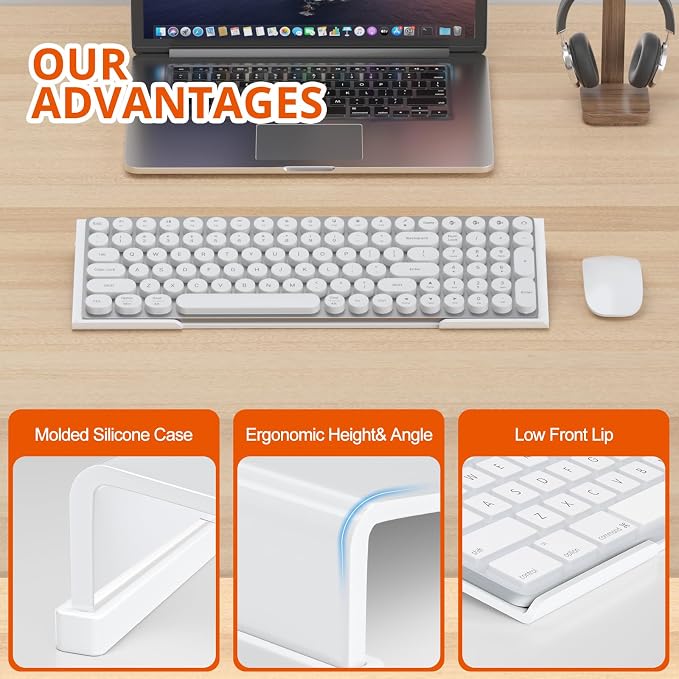 Richboom Acrylic Tilted Computer Keyboard Holder for Easy Ergonomic Typing, Keyboard Stand for Office Desk, Home, School, White