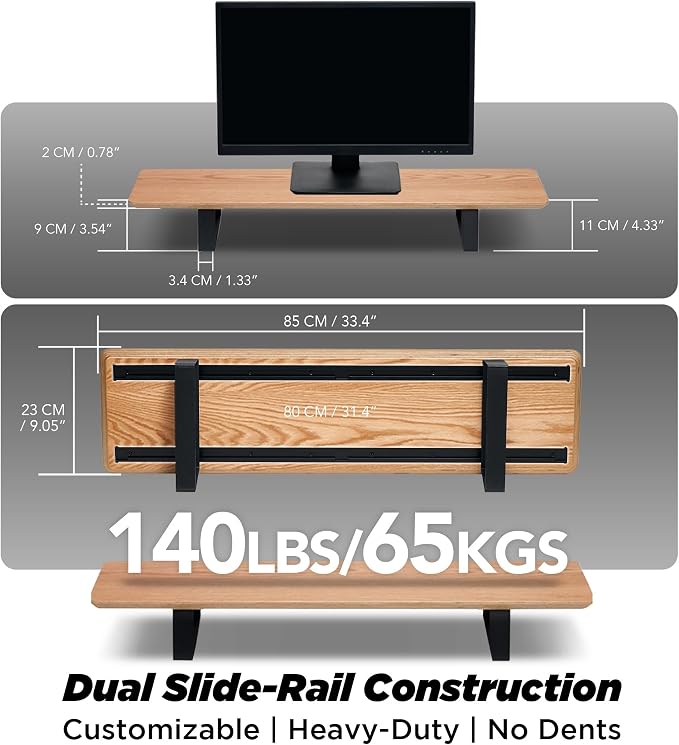 Moodular Wooden Monitor Stand Desk Organizer, Standard 33.4" Oak | Customizable Organized Workspace, Aluminum Slide Rails, 10 Add-Ons Sold Separately: Storage Drawer, Tablet, Phone & More
