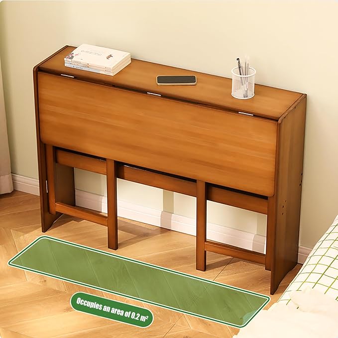Folding Computer Desk with Bookshelf Bamboo Portable Foldable Table for Writing, Studying, Gaming Folding Desk for Student Office