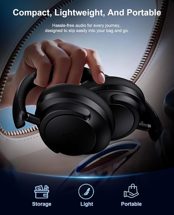 Hybrid Active Noise Cancelling Headphones, Over-Ear Bluetooth Headphone with Hi-Res Audio, 90H Playtime, Deep Bass, Transparency Mode, Foldable Comfort Cups, Graduation Gifts for Travel Office - Black