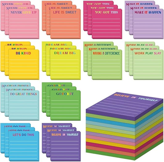 Yinder 48 Pcs Inspirational Sticky Notes Thank You Gift Motivational Sticky Note Pad Employee Appreciation Gift Bulk for Staff Coworker Teacher Nurse Office Groups 3 x 3'' (Motivational,Dark Color)