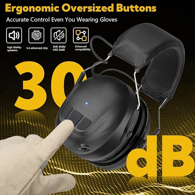 Gel Ear Pads Bluetooth 5.4 Hearing Protection Headphones, 30dB Noise Cancelling Headphones, 1200mAh Rechargeable Safety Earmuffs Bluetooth Ear Protection for Mowing,Pink