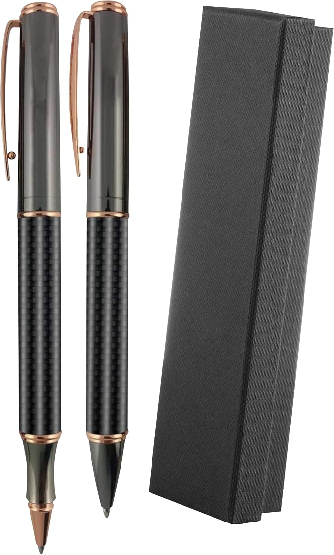 SyPen Luxury Pen Set, Elegant Fancy Rollerball & Ballpoint- Executive Business Pens, Twist Action Metal Rollerball Pen +Carbon Fiber Barrel Ballpoint Pen + Nice Gift Box