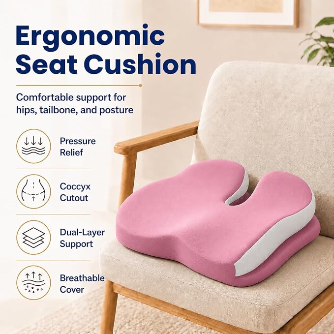 Seat Cushions for Office Chairs Wheelchair Cushion for Long Sitting Back Pain，Memory Foam Seat Car Computer Desk Chair Cushion，Coccyx Cushion for Tailbone Pain Relief Cushion Office Chair Butt Pillow